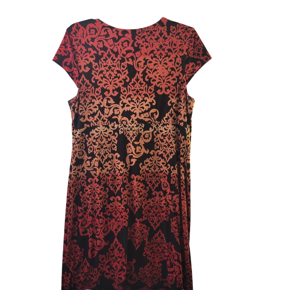 Soma Knit Dress Womens Large Red Orange Damask Empire Waist V-Neck Cap Sleeve - Picture 9 of 15